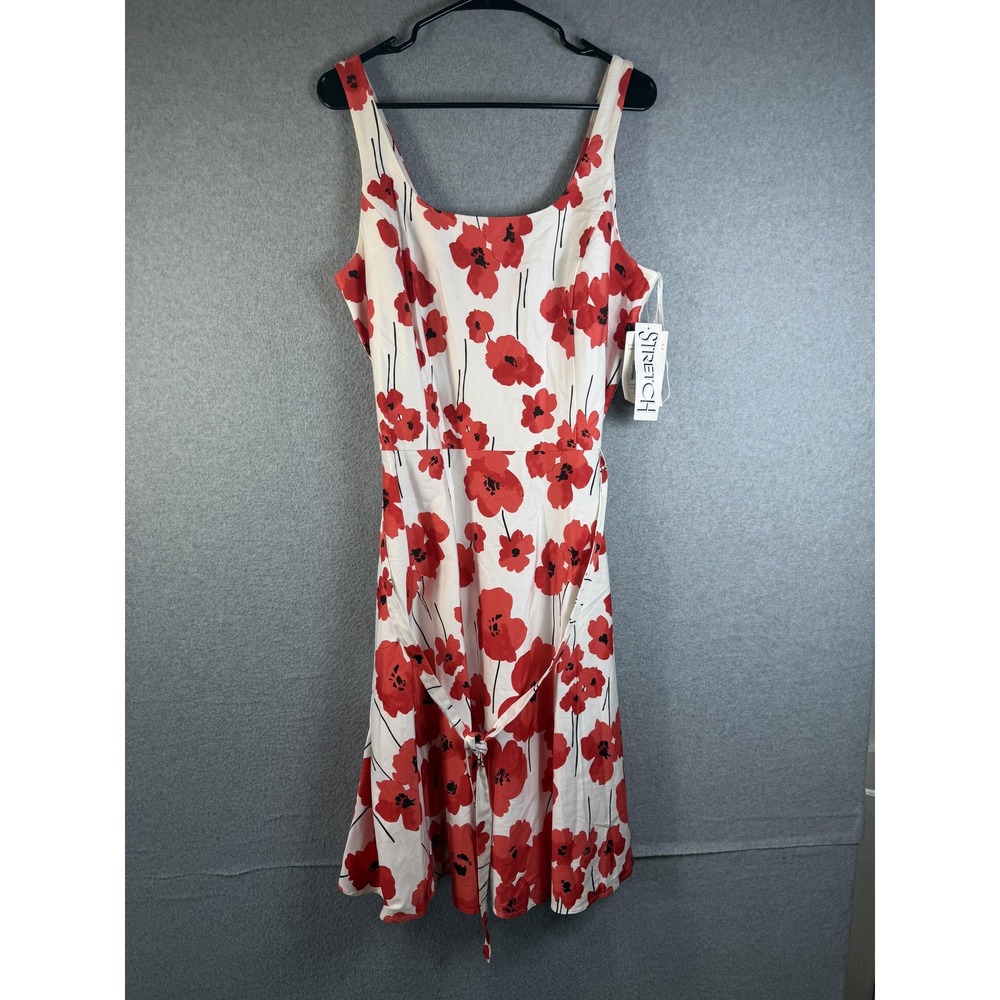 Breakin Loose Dress Womens 16 Red Floral Fit & Flare Sleeveless Stretch Sundress